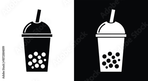 Bubble Tea Cups Icon Set Flat Design Vector Illustration - icon set in line, solid and filled outline style, Flat Vector icon, icon, Editable stroke icon, Modern icon collection