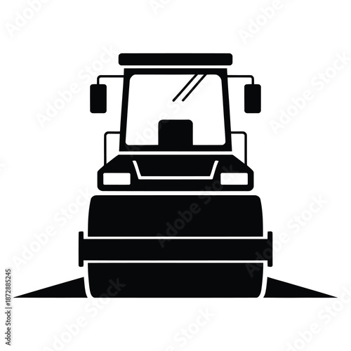 Black vector illustration of a road roller used in construction sites