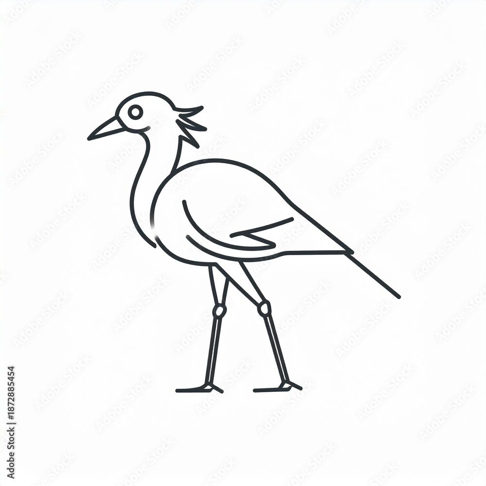 Obraz premium Minimalist Line Art Bird Silhouette Standing on Stilt Legs Vector Illustration