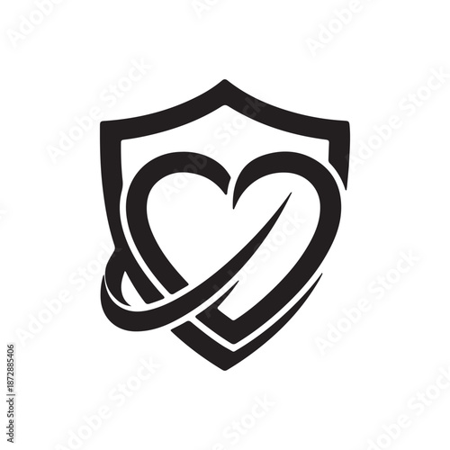 Shield and love icon vector logo design
