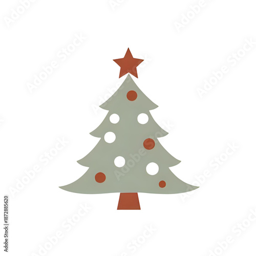 A minimalist illustration of a decorated Christmas tree with a star on top viewed from the front