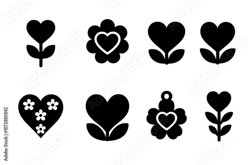 Romantic Floral Icons. Romantic floral card icons. Filled icon set of Romantic floral card icons: heart flower