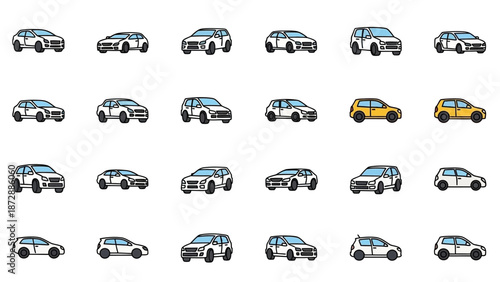 Collection of Various Cartoon Cars Illustration.