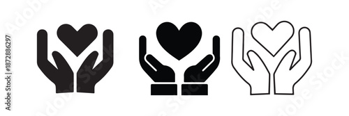 Heart in Hands Silhouette Vector on White Background