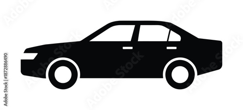 Black vector silhouette of a classic four-door sedan car with simple design.