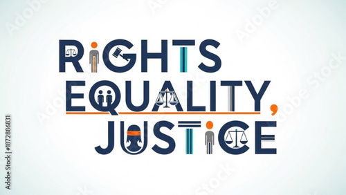 Rights Equality Justice text with icons conceptual graphic for law and social justice modern flat design