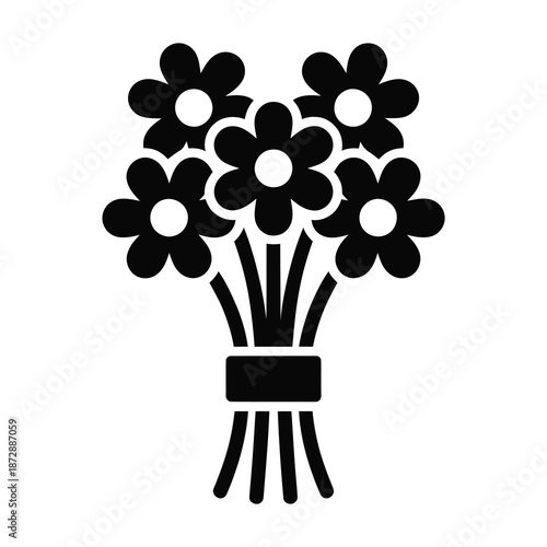 Black vector illustration of a bouquet of flowers in a simple style
