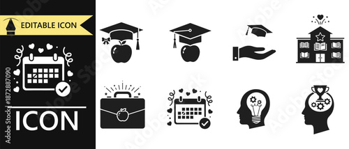 A collection of education, business, and success icons for career path and achievements
