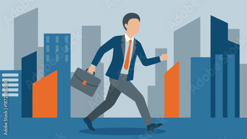 Professional man commuting with briefcase in an urban business district