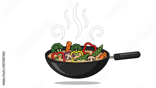 Vibrant Steaming Wok with Fresh Garden Vegetables and Noodles Healthy Meal Illustration Culinary Artistry