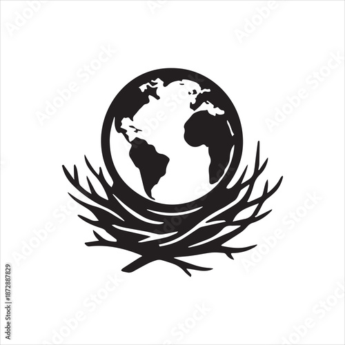  Silhouette Earth nest globe environment conservation protection vector illustration