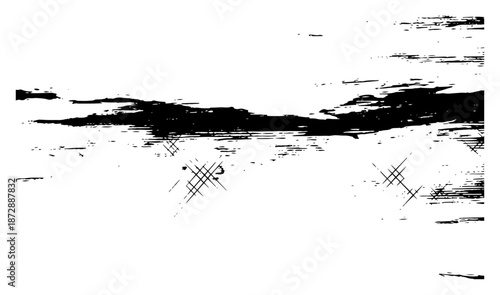 Horizontal grunge brush stroke texture with dirty ink splatters