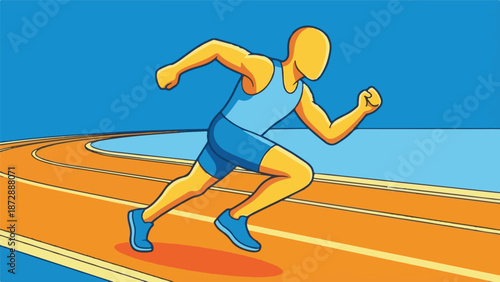 Minimalist vector illustration of an athlete running on a sports track