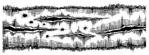 Scratched surface texture with deep cuts and crosshatch shading
