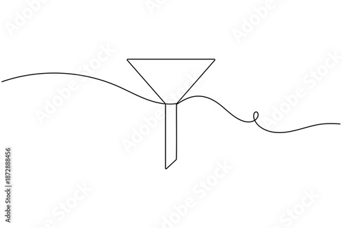 Sales funnel process icon continuous one line drawing on white background minimalist business symbol outline vector illustration