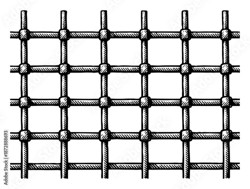 Metal prison bars grid pattern with welded joints in sketch style