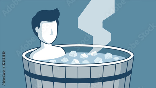 Minimalist illustration of a man in an ice bath for recovery and wellness