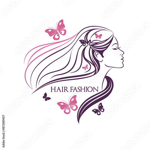 Girl with long hair and floral design vector illustration