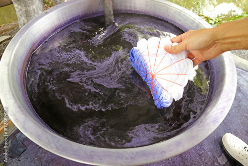 Obraz na plátně Natural Dyeing with Indigo in Thai Traditional Tie-Dye Cloth