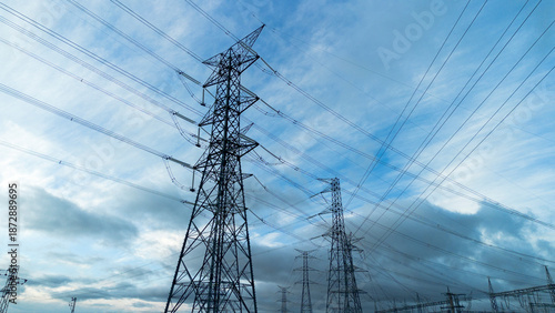 High Voltage Transmission Towers Supporting Electrical Power Lines