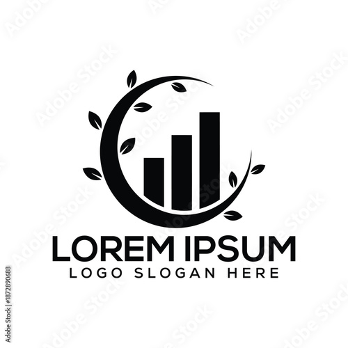 Modern business logo with bar chart and leaf design elements