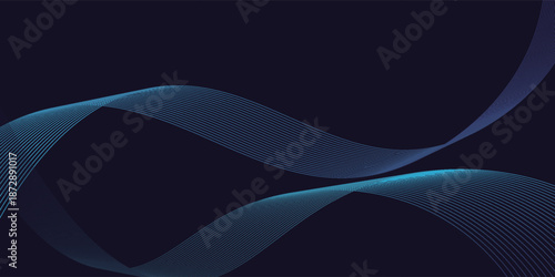 Dark abstract background featuring glowing, flowing wave lines in blue red color gradient. Futuristic design with shiny, smooth motion, perfect for technology-inspired visuals. Vector illustration.