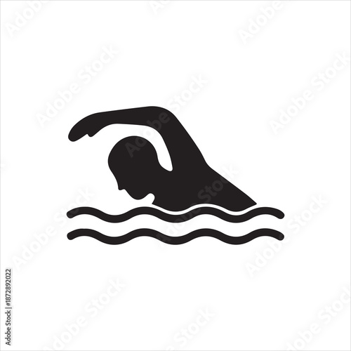  Silhouette swimmer crawl stroke in water waves vector illustration