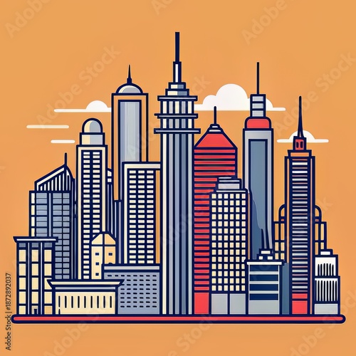 detailed urban skyline illustration