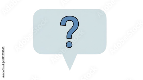 A light blue speech bubble with a dark blue question mark icon on a white background