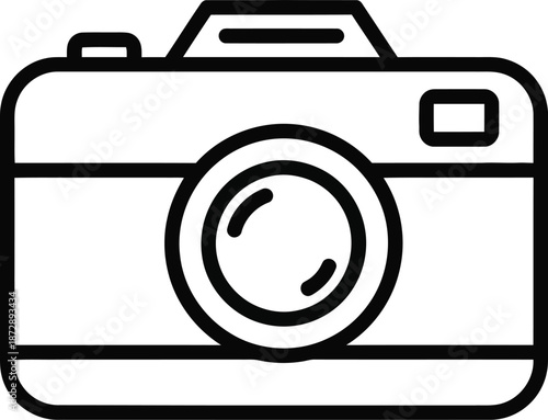 A clean outline icon of a camera, symbolizing photography and visual media capture