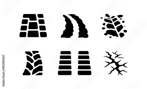 Collection of black and white icons representing different ground textures and surfaces