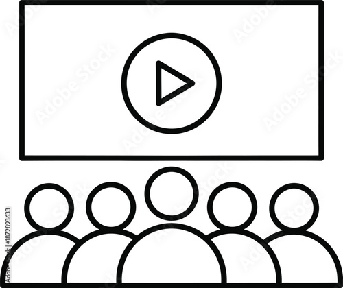 Group of people watching an online video presentation or educational webinar icon