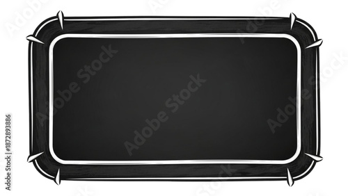 A blackboard with a white border and decorative edges on a clean white background is displayed prominently in the center.