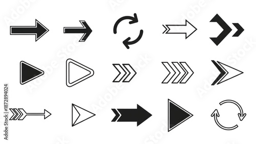Collection of various arrow and direction symbols in different styles on a plain white background