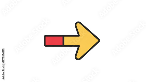 A large yellow arrow pointing to the right with a red tail