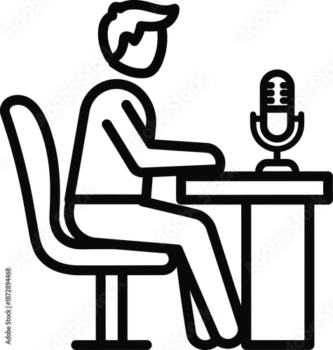 Person recording a podcast or broadcast with a microphone at a desk