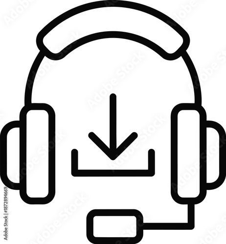 Headset with download arrow icon representing audio content and communication