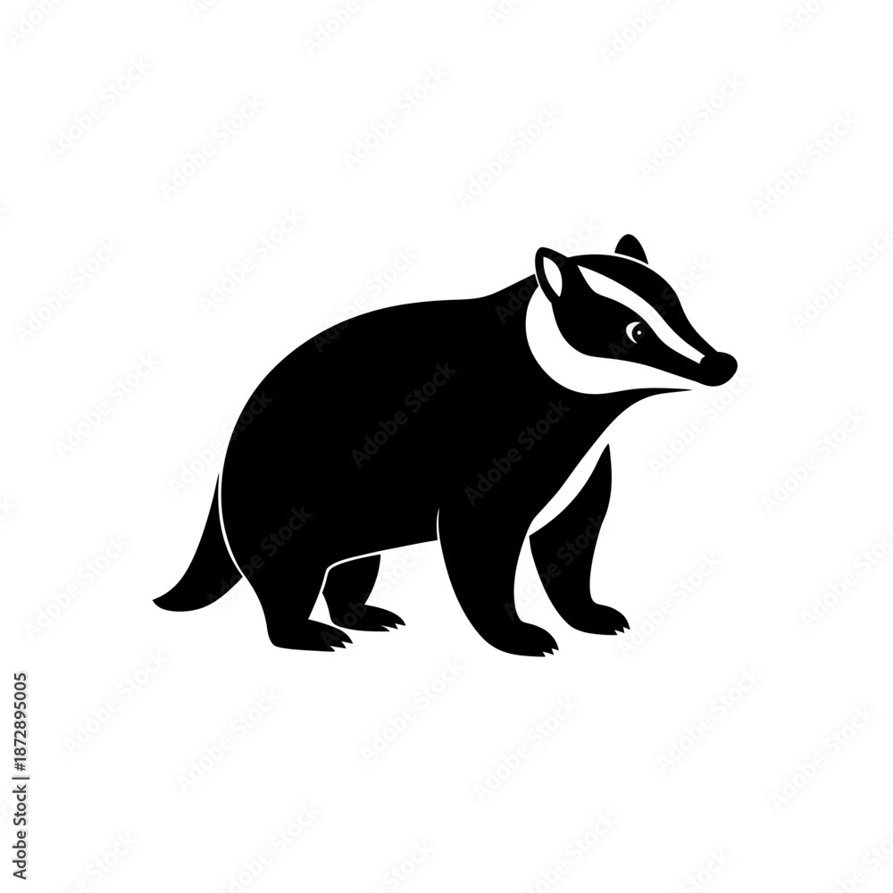 Obraz premium Black American Badger Silhouette Walking on White Background Minimalist Wildlife Art