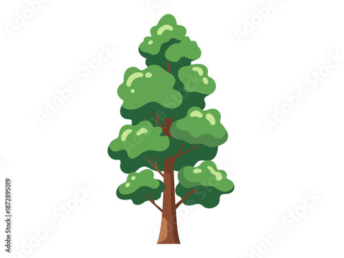 Cartoon tree vector illustration with lush green foliage and a brown trunk