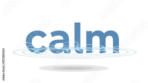 A serene blue typographic representation of tranquility reflecting on a liquid surface with gentle ripples extending gracefully outward conveying a