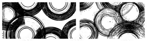 Abstract background with hand drawn ink circles and grunge brush strokes
