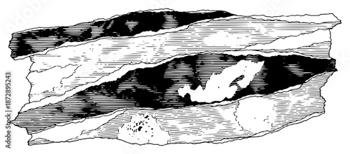 Horizontal illustration of torn paper edges revealing a dark gap