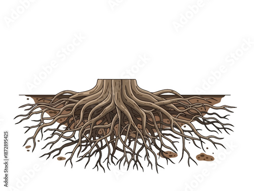 Extensive Tree Root System Illustration in Soil