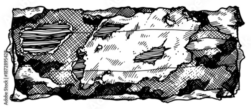 Rough hand drawn wood texture banner with cracked surface details