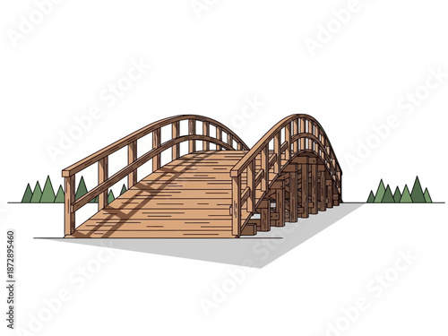 A Quaint Wooden Bridge Connecting Paths in Nature with Distant Green Trees