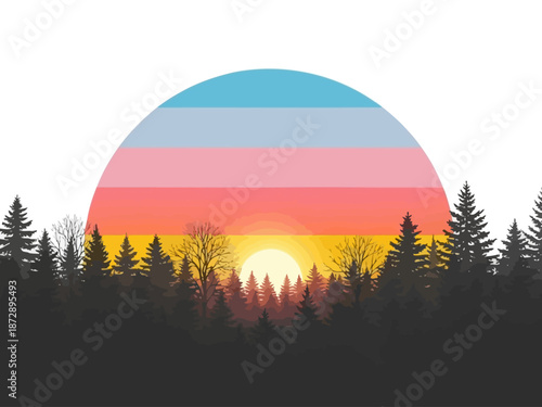 Tranquil Forest Silhouette Under a Sunrise-Colored Sky