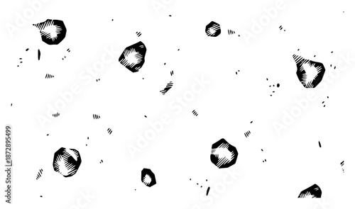 Falling stones and rock debris scattered on white background