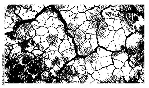 Abstract black and white grunge texture of cracked dry earth ground