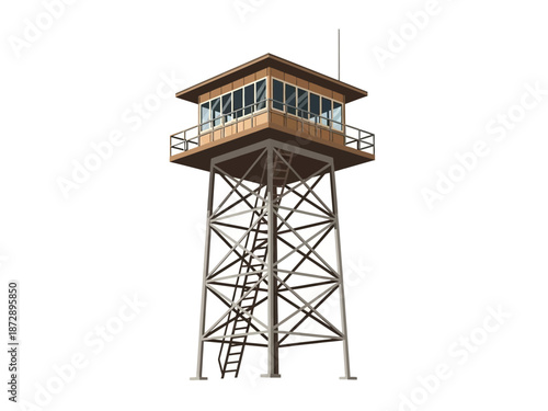 Elevated Fire Lookout Tower Illustration on White Background