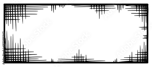 Rectangular hand drawn grunge border frame with hatching texture